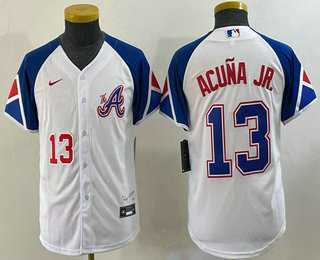 Youth Atlanta Braves #13 Ronald Acuna Jr Number White 2023 City Connect Cool Base Stitched Jerseys->mlb youth jerseys->MLB Jersey